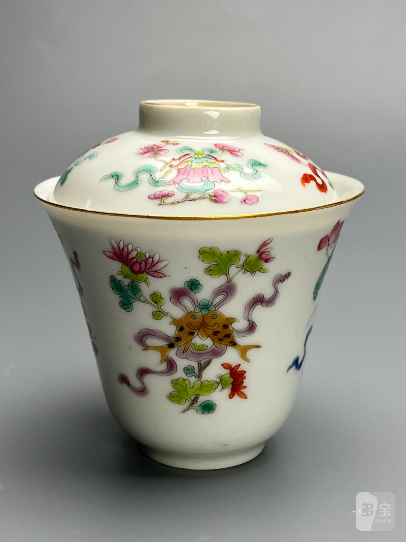 清道光  粉彩花卉八吉祥纹盖杯 - 图6